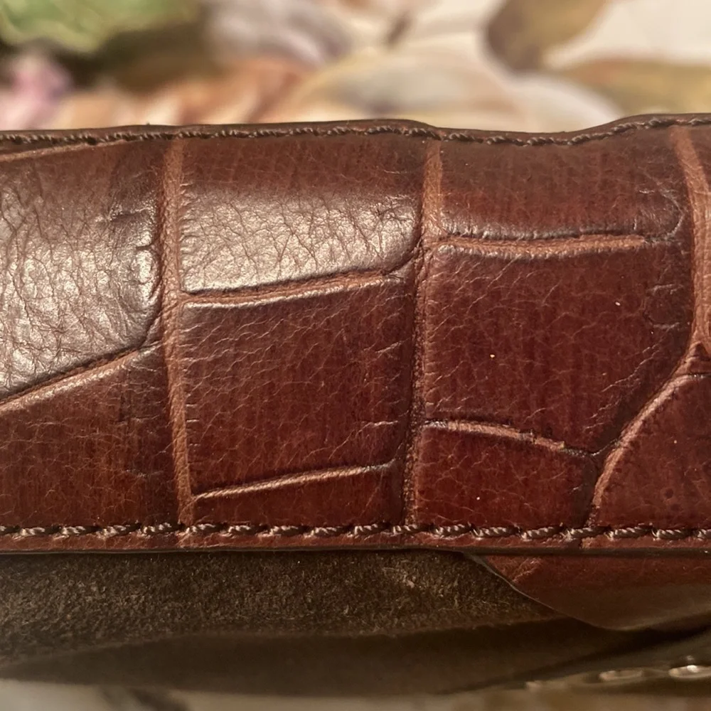 Donald Pliner Purse Bag Brown Suede w/studded leather trim Pink interior - Picture 6 of 14